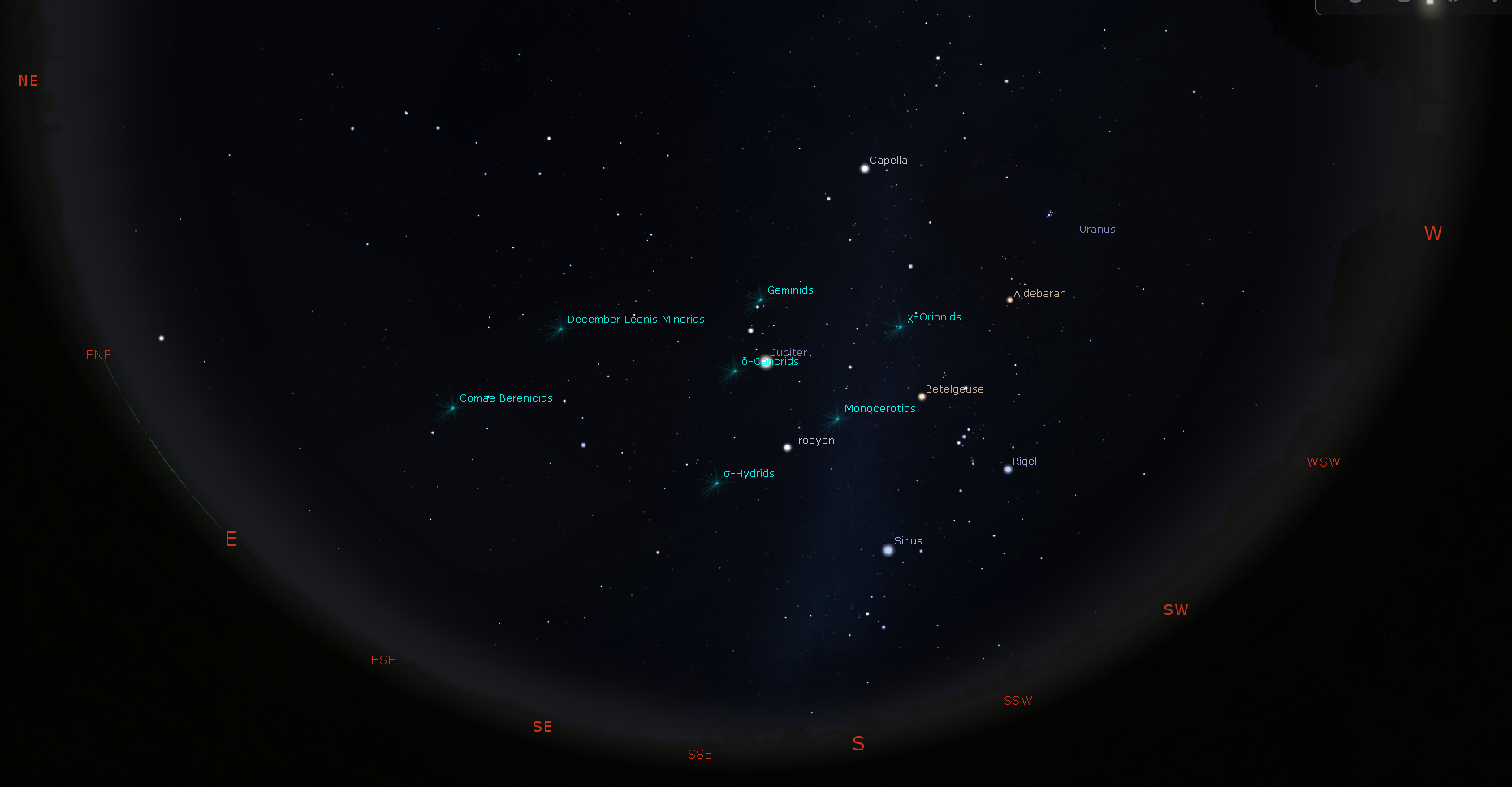 Harta cerului si pozitia radiantului la ora 02:00